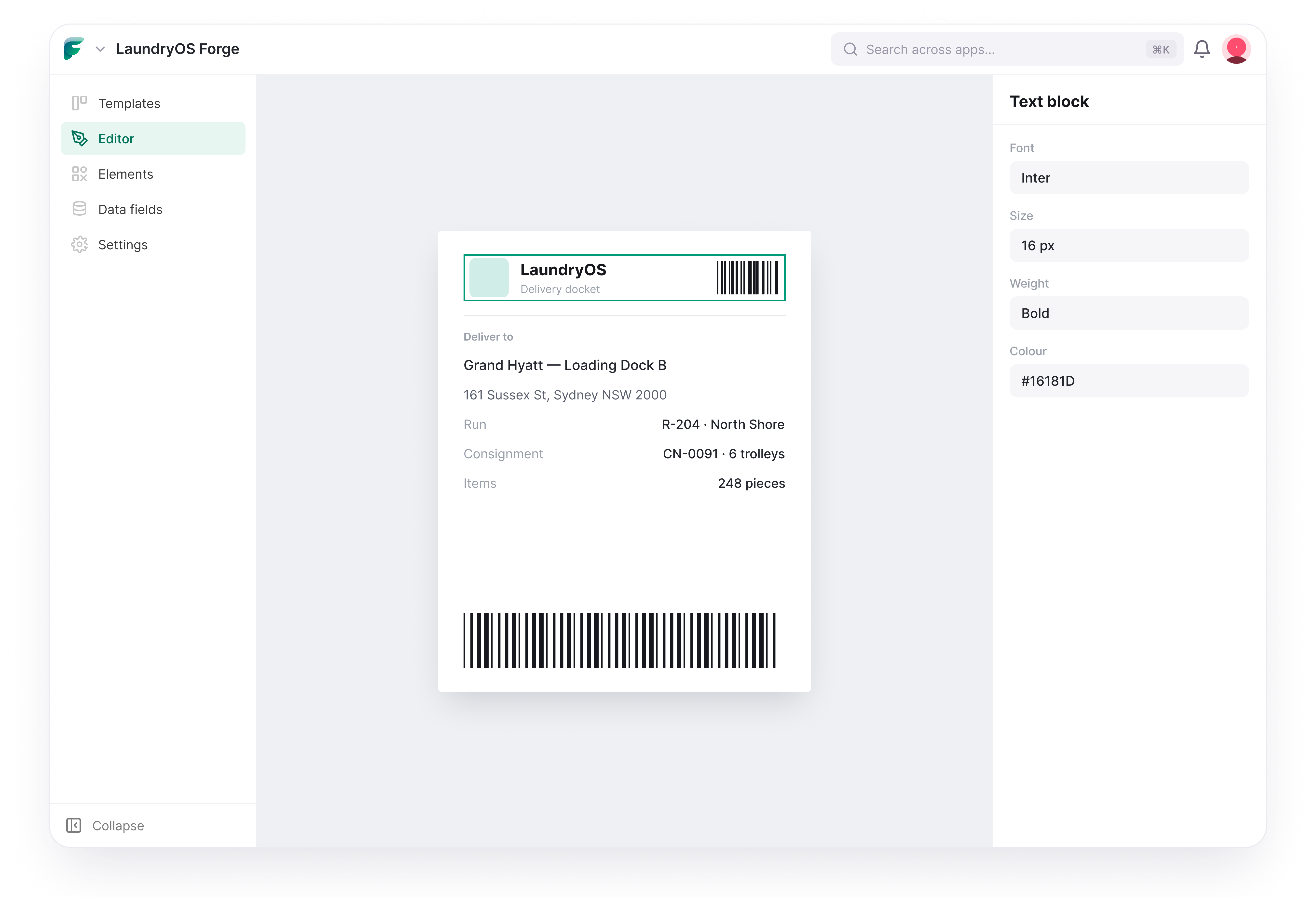 Forge — Label design canvas