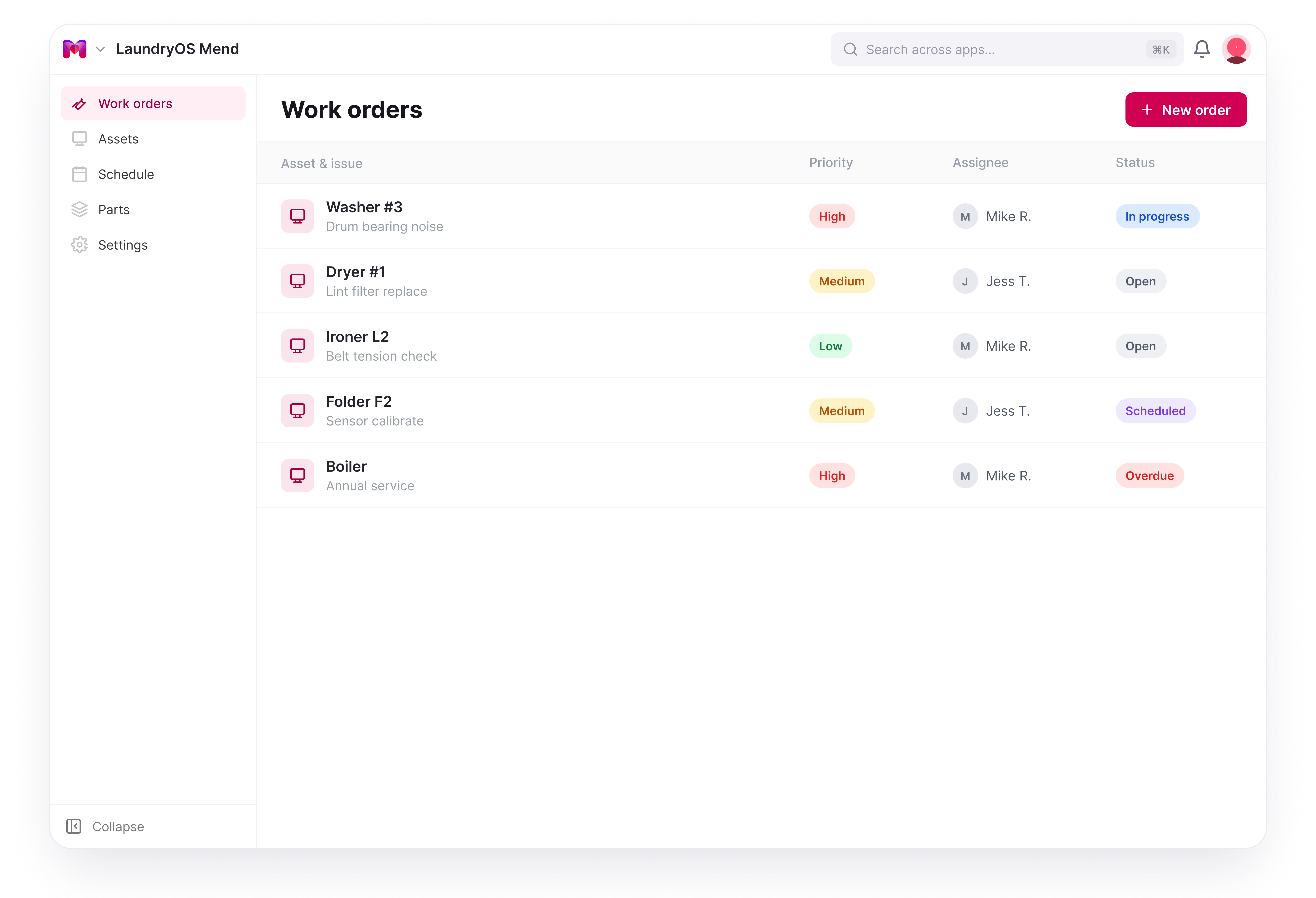 Mend — Work-order board + technician phone view